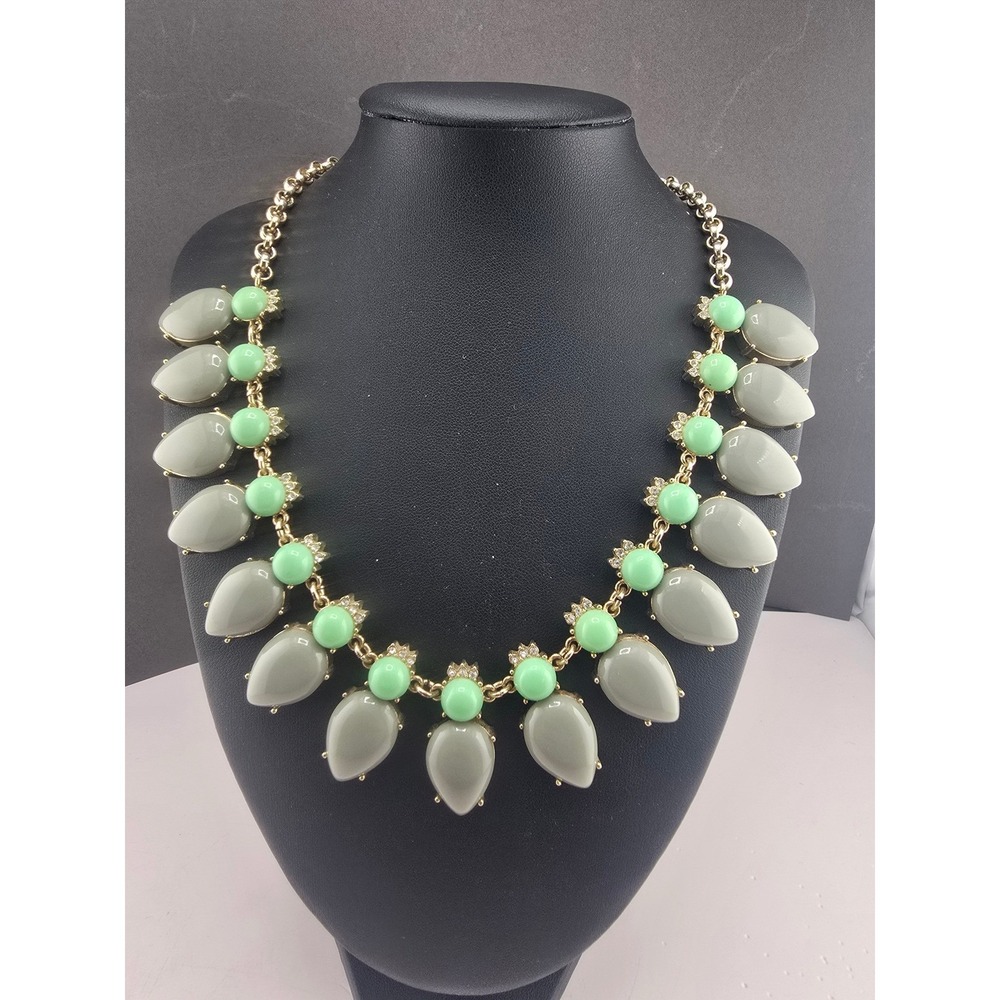 J.Crew Necklace Grey Mint Green Statement Bib Resin Gold Tone 20in